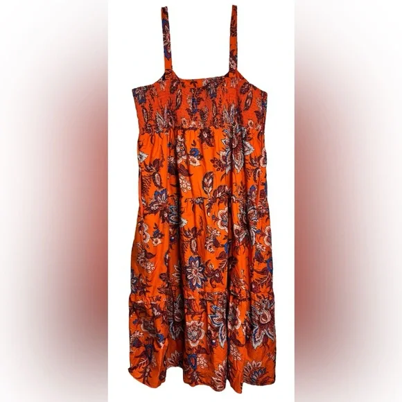 RHODE x Target Leafy Floral Print Tiered Midi Dress Orange Womens  XXL - Picture 8 of 11